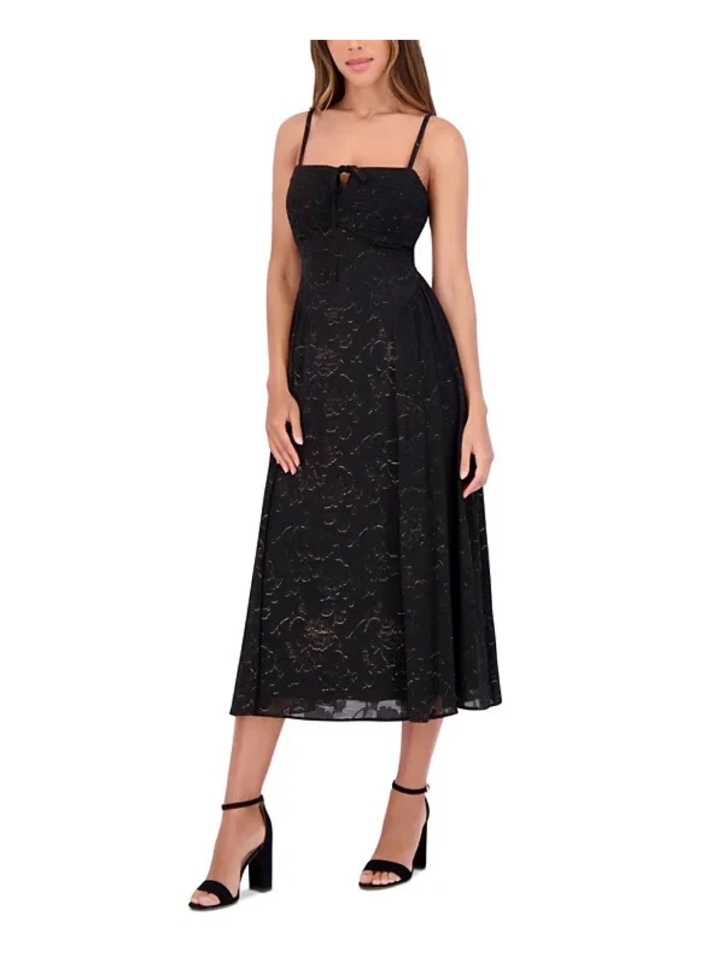 Kensie Black Lace Midi Dress With Spaghetti Straps